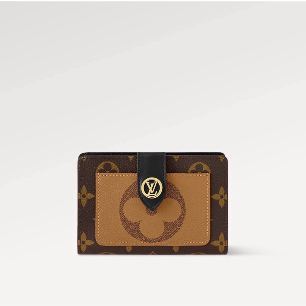 Louis Vuitton Black Leather Zip Wallet with Gold Hardware